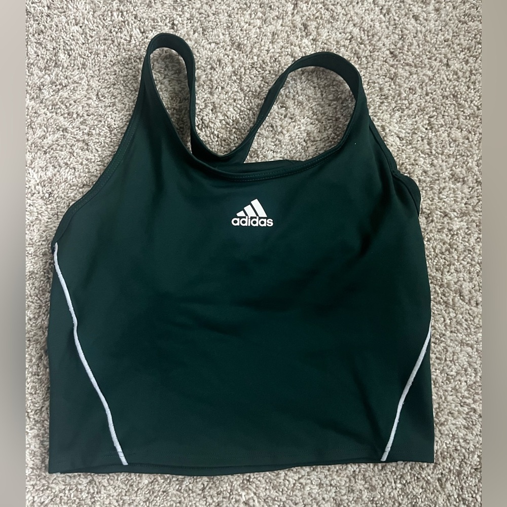 Adidas Dark Green Sports Bra with White Accents